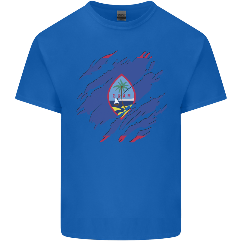 Torn Flag Guam Mens Cotton T-Shirt Tee Top Royal Blue