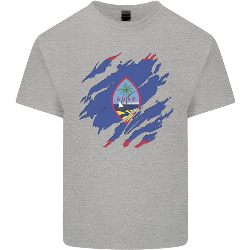 Torn Flag Guam Mens Cotton T-Shirt Tee Top Sports Grey