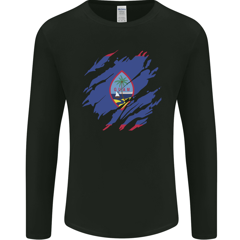 Torn Flag Guam Mens Long Sleeve T-Shirt Black