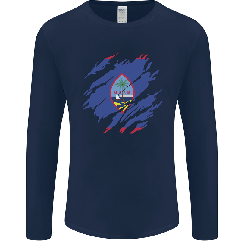 Torn Flag Guam Mens Long Sleeve T-Shirt Navy Blue