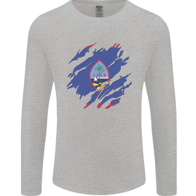 Torn Flag Guam Mens Long Sleeve T-Shirt Sports Grey