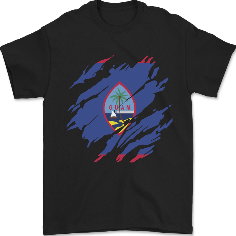 Torn Flag Guam Mens T-Shirt 100% Cotton Black