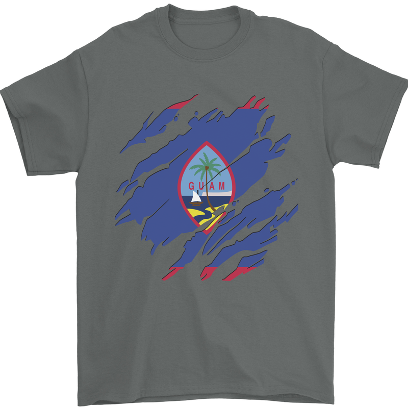 Torn Flag Guam Mens T-Shirt 100% Cotton Charcoal