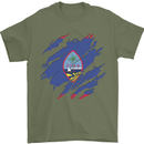 Torn Flag Guam Mens T-Shirt 100% Cotton Military Green