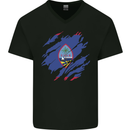 Torn Flag Guam Mens V-Neck Cotton T-Shirt Black