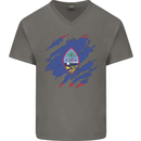 Torn Flag Guam Mens V-Neck Cotton T-Shirt Charcoal