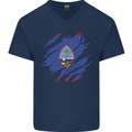 Torn Flag Guam Mens V-Neck Cotton T-Shirt Navy Blue