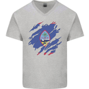 Torn Flag Guam Mens V-Neck Cotton T-Shirt Sports Grey