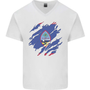 Torn Flag Guam Mens V-Neck Cotton T-Shirt White