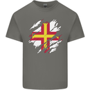 Torn Flag Guensey Mens Cotton T-Shirt Tee Top Charcoal