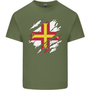 Torn Flag Guensey Mens Cotton T-Shirt Tee Top Military Green