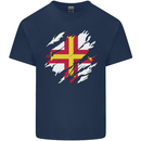 Torn Flag Guensey Mens Cotton T-Shirt Tee Top Navy Blue