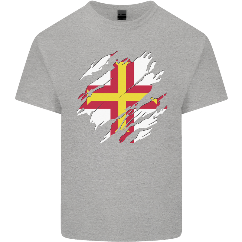 Torn Flag Guensey Mens Cotton T-Shirt Tee Top Sports Grey