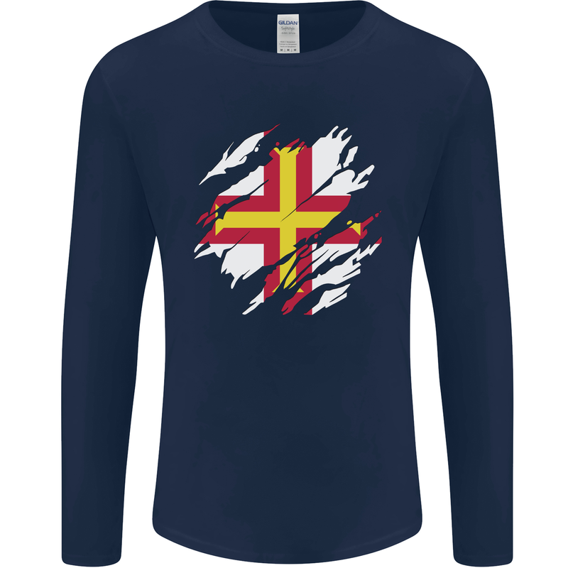 Torn Flag Guensey Mens Long Sleeve T-Shirt Navy Blue