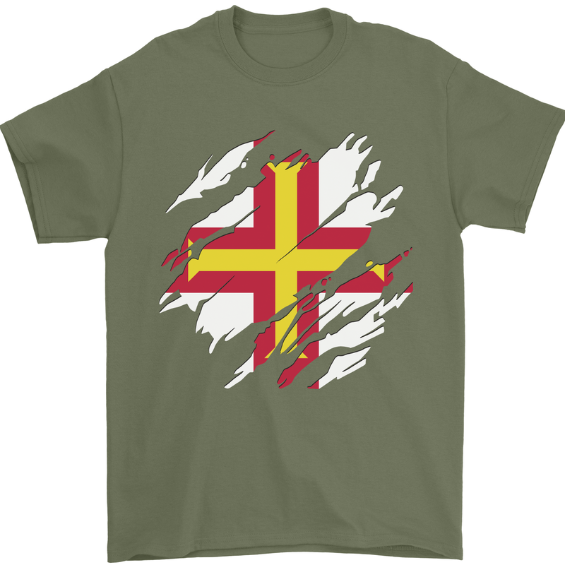 Torn Flag Guensey Mens T-Shirt 100% Cotton Military Green