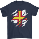 Torn Flag Guensey Mens T-Shirt 100% Cotton Navy Blue