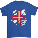 Torn Flag Guensey Mens T-Shirt 100% Cotton Royal Blue