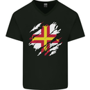 Torn Flag Guensey Mens V-Neck Cotton T-Shirt Black