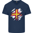 Torn Flag Guensey Mens V-Neck Cotton T-Shirt Navy Blue