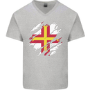 Torn Flag Guensey Mens V-Neck Cotton T-Shirt Sports Grey