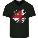 Torn Flag Herm Mens V-Neck Cotton T-Shirt Black