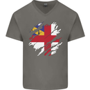 Torn Flag Herm Mens V-Neck Cotton T-Shirt Charcoal