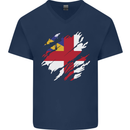 Torn Flag Herm Mens V-Neck Cotton T-Shirt Navy Blue