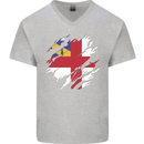 Torn Flag Herm Mens V-Neck Cotton T-Shirt Sports Grey