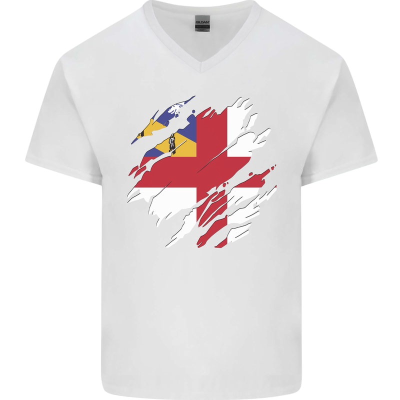 Torn Flag Herm Mens V-Neck Cotton T-Shirt White