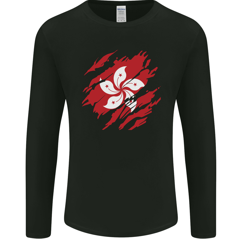Torn Flag Hong Kong Mens Long Sleeve T-Shirt Black
