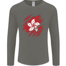 Torn Flag Hong Kong Mens Long Sleeve T-Shirt Charcoal