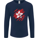 Torn Flag Hong Kong Mens Long Sleeve T-Shirt Navy Blue