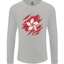 Torn Flag Hong Kong Mens Long Sleeve T-Shirt Sports Grey