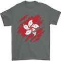 Torn Flag Hong Kong Mens T-Shirt 100% Cotton Charcoal