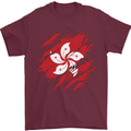 Torn Flag Hong Kong Mens T-Shirt 100% Cotton Maroon