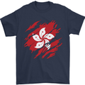 Torn Flag Hong Kong Mens T-Shirt 100% Cotton Navy Blue