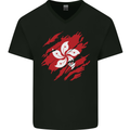 Torn Flag Hong Kong Mens V-Neck Cotton T-Shirt Black