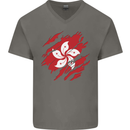 Torn Flag Hong Kong Mens V-Neck Cotton T-Shirt Charcoal