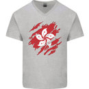 Torn Flag Hong Kong Mens V-Neck Cotton T-Shirt Sports Grey