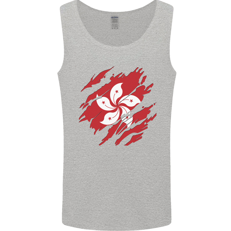 Torn Flag Hong Kong Mens Vest Tank Top Sports Grey