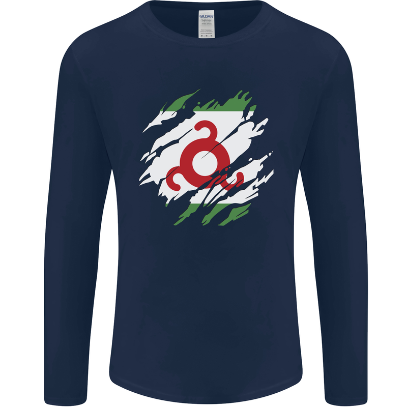 Torn Flag Ingushetia Mens Long Sleeve T-Shirt Navy Blue