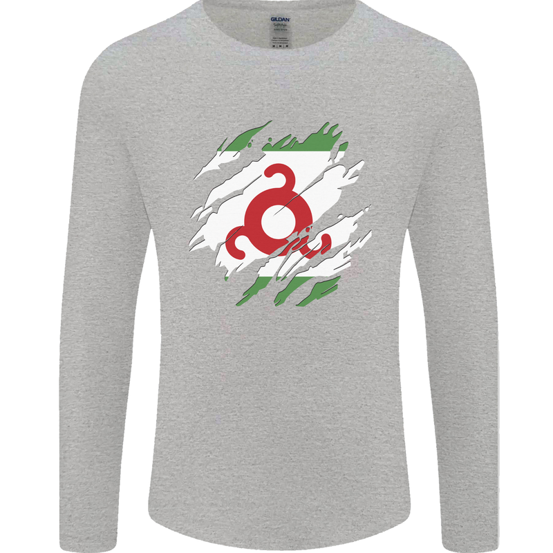 Torn Flag Ingushetia Mens Long Sleeve T-Shirt Sports Grey