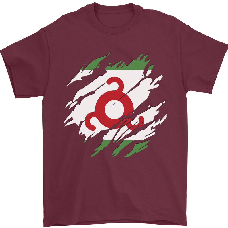 Torn Flag Ingushetia Mens T-Shirt 100% Cotton Maroon