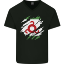 Torn Flag Ingushetia Mens V-Neck Cotton T-Shirt Black