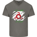 Torn Flag Ingushetia Mens V-Neck Cotton T-Shirt Charcoal