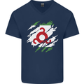 Torn Flag Ingushetia Mens V-Neck Cotton T-Shirt Navy Blue