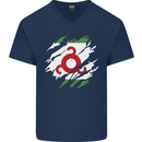 Torn Flag Ingushetia Mens V-Neck Cotton T-Shirt Navy Blue