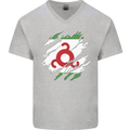 Torn Flag Ingushetia Mens V-Neck Cotton T-Shirt Sports Grey