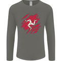 Torn Flag Isle of Man Mens Long Sleeve T-Shirt Charcoal
