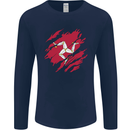 Torn Flag Isle of Man Mens Long Sleeve T-Shirt Navy Blue